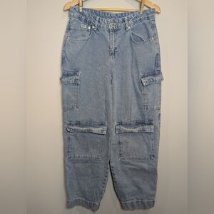 Ragged Women's Size 28 Cargo 100% Cotton Relaxed Fit Blue Boyfriend Jeans